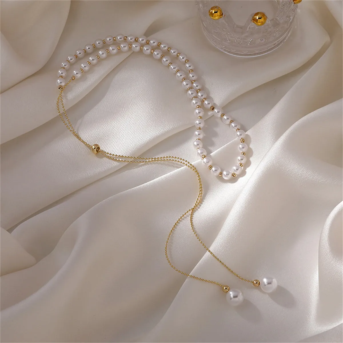 Pearl & 18K Gold-Plated Adjustable Ball Chain Lariat Necklace