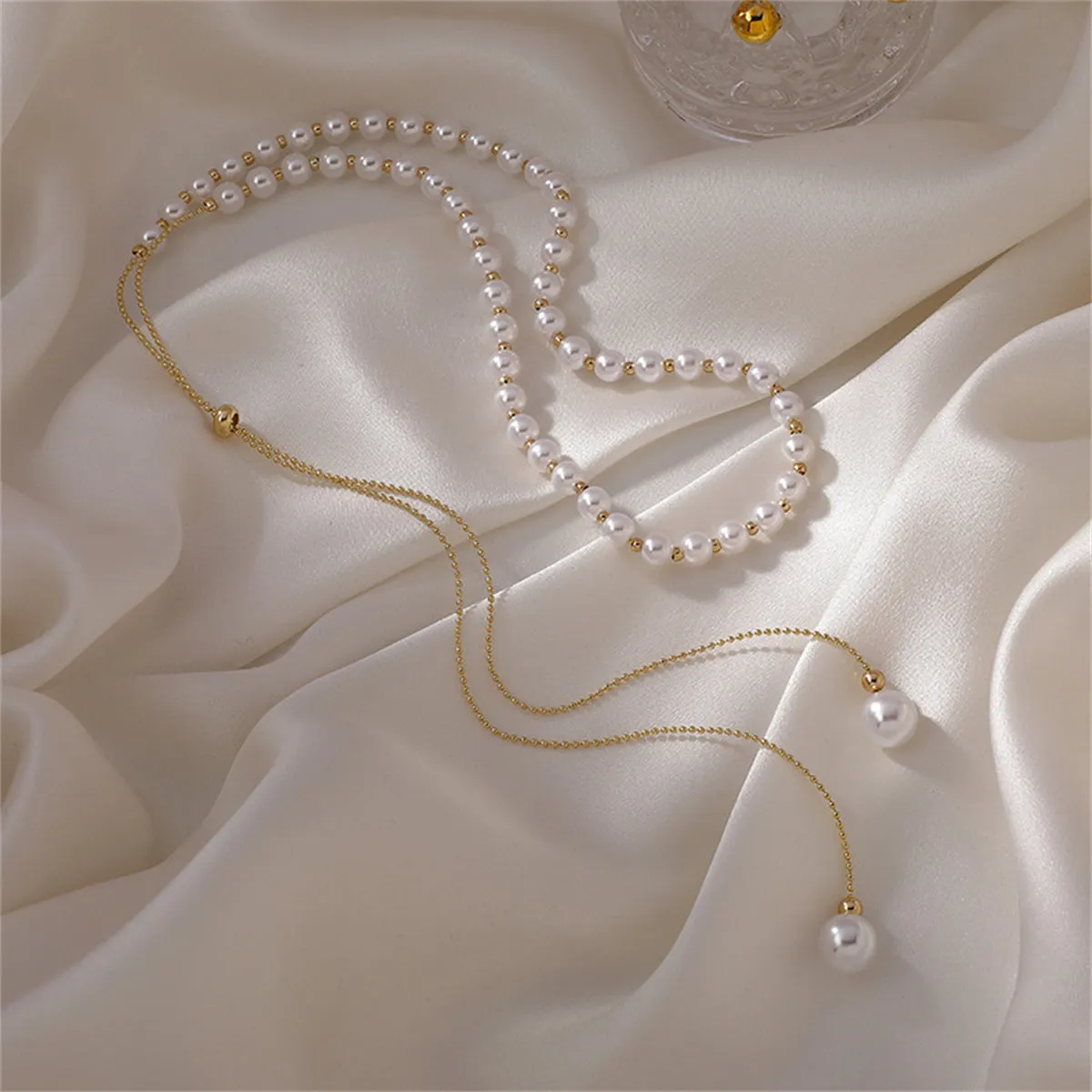 Pearl & 18K Gold-Plated Adjustable Ball Chain Lariat Necklace