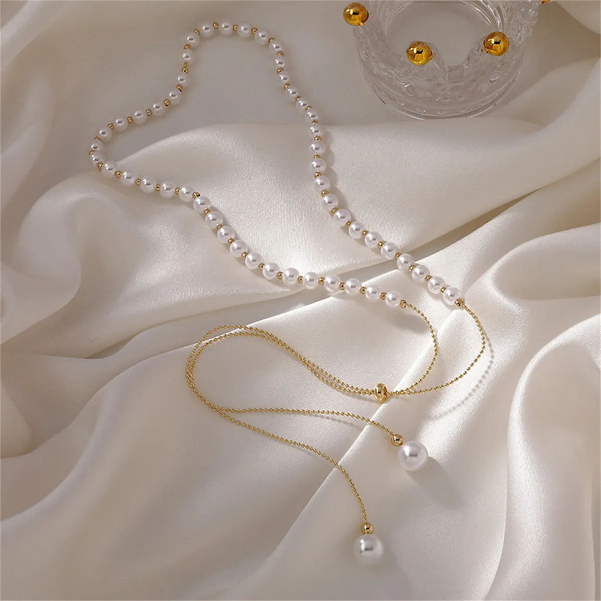 Pearl & 18K Gold-Plated Adjustable Ball Chain Lariat Necklace