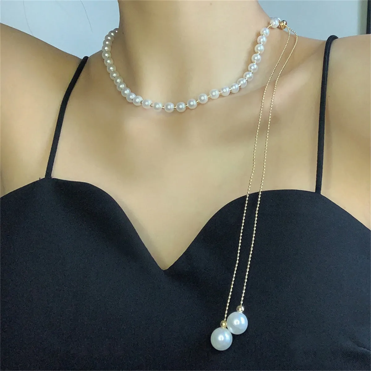 Pearl & 18K Gold-Plated Adjustable Ball Chain Lariat Necklace