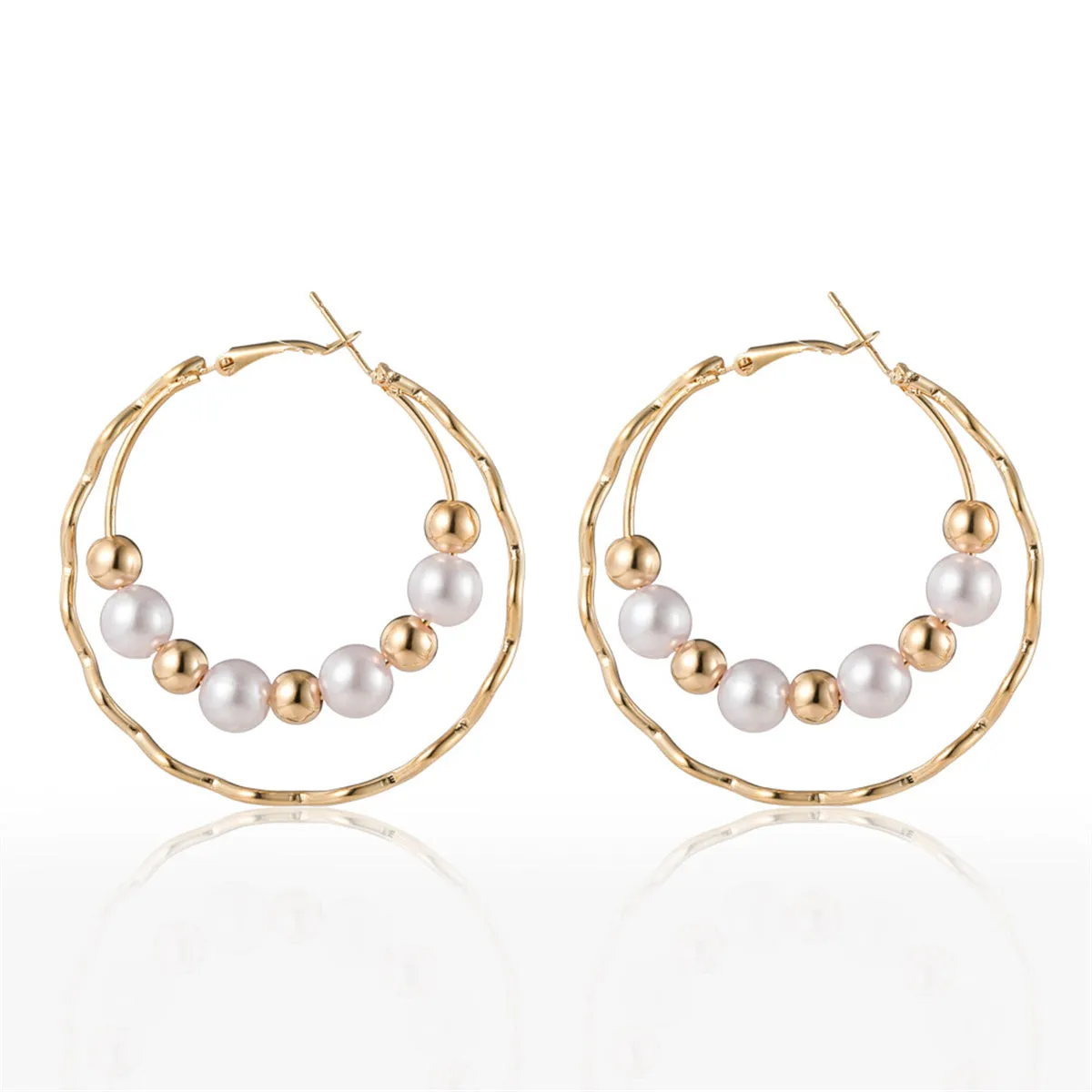 Pearl & 18K Gold-Plated Bead Hoop Earrings
