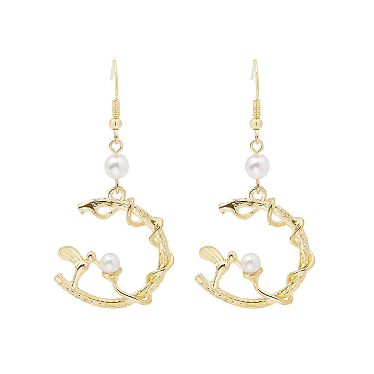 Pearl & 18K Gold-Plated Bird Circle Drop Earring