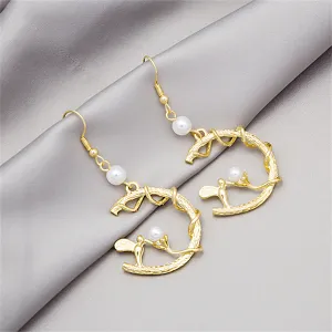 Pearl & 18K Gold-Plated Bird Circle Drop Earring