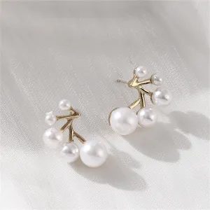Pearl & 18K Gold-Plated Botanical Stud Earrings