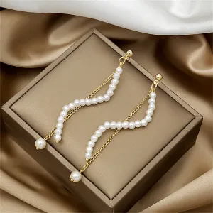 Pearl & 18K Gold-Plated Chain Dangle Earring