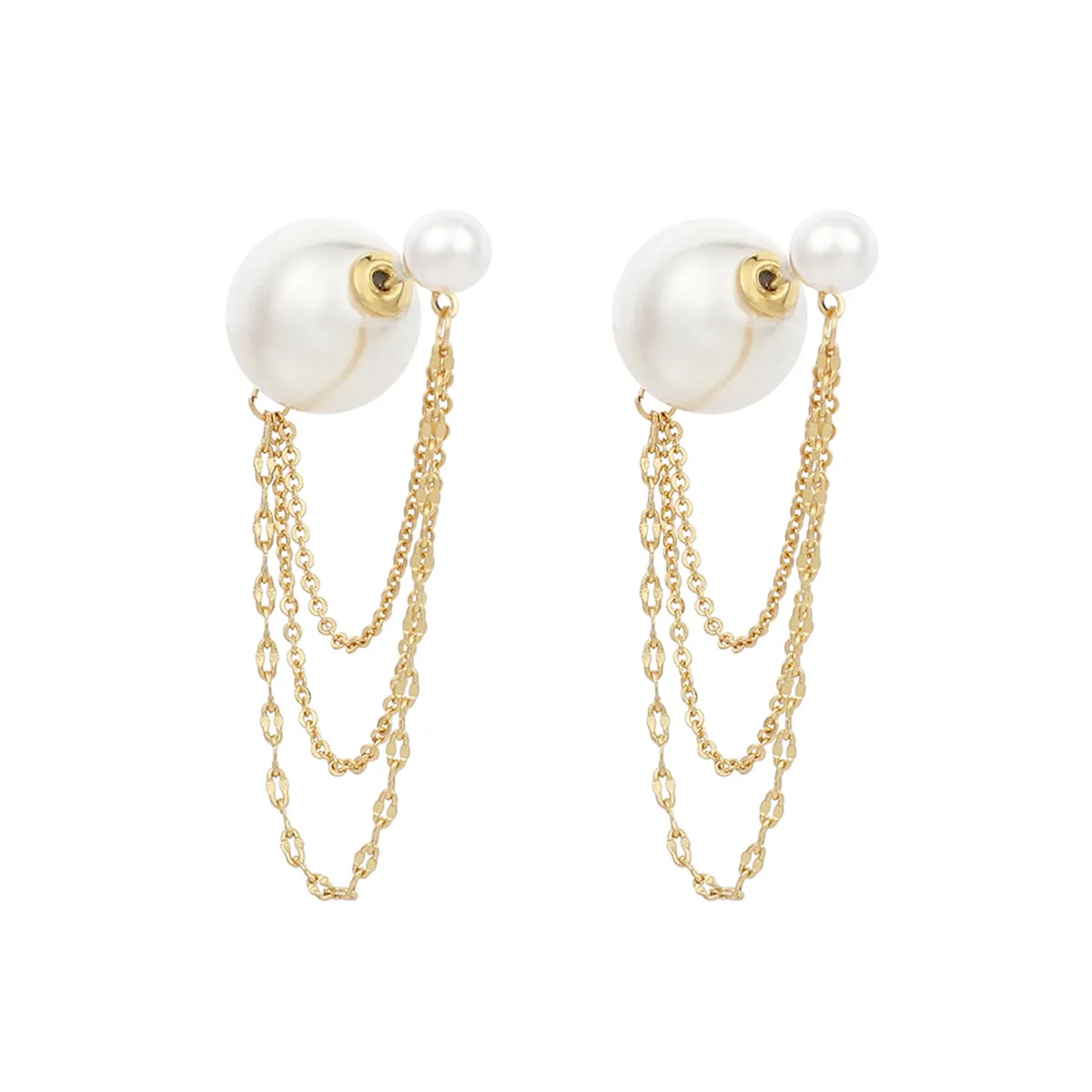 Pearl & 18K Gold-Plated Chains Ear Jackets