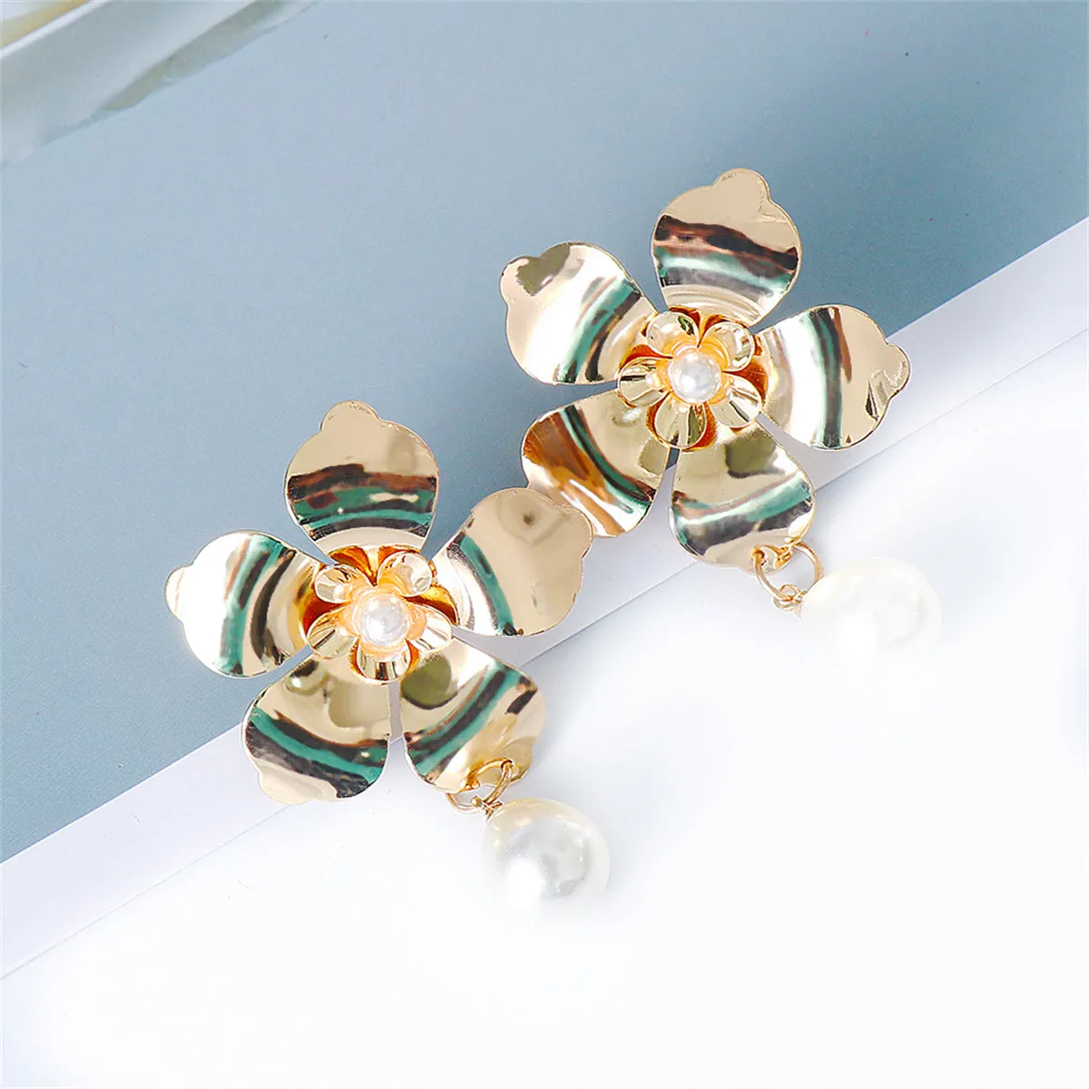 Pearl & 18K Gold-Plated Flower Drop Earrings