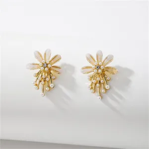 Pearl & 18K Gold-Plated Flower Stud Earrings