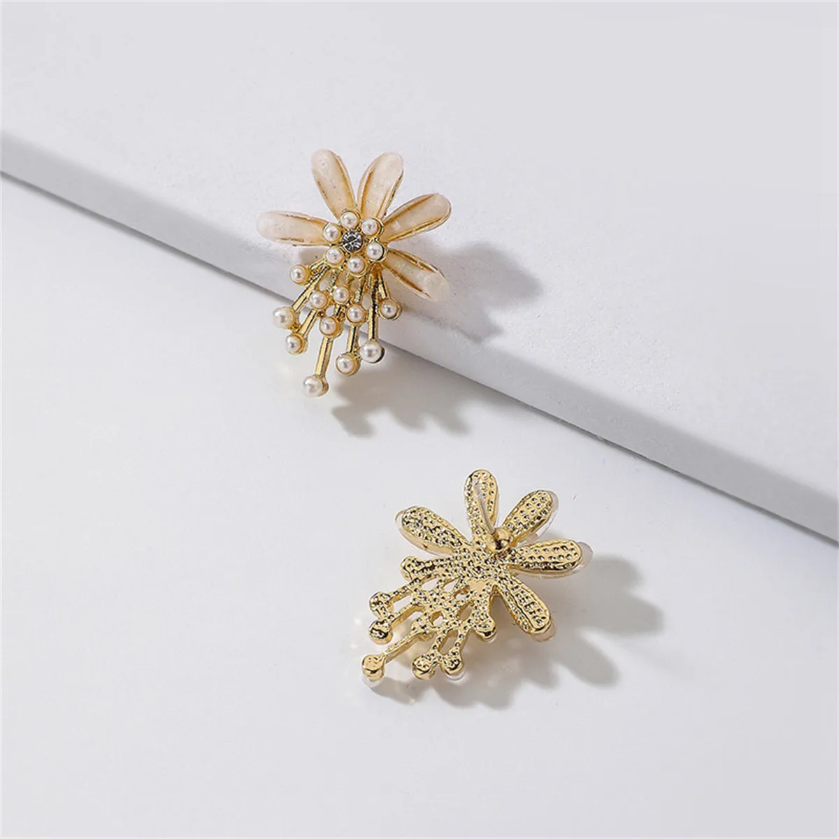 Pearl & 18K Gold-Plated Flower Stud Earrings