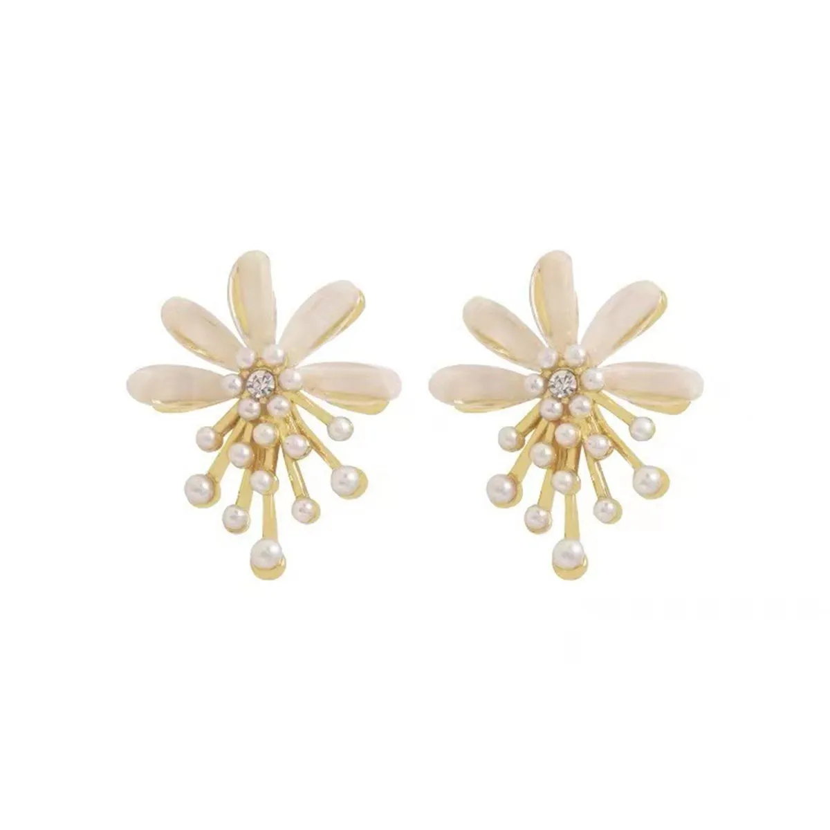 Pearl & 18K Gold-Plated Flower Stud Earrings
