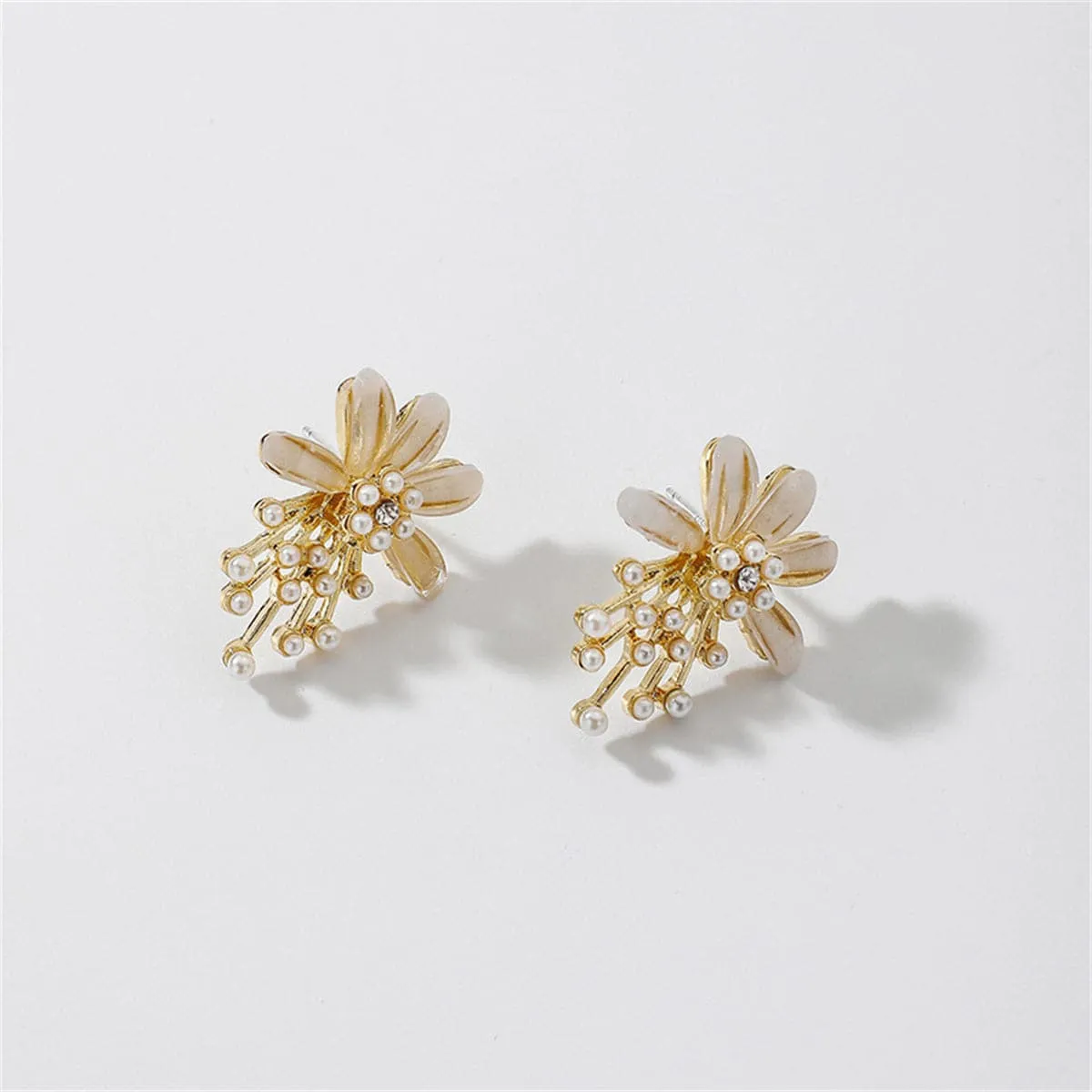 Pearl & 18K Gold-Plated Flower Stud Earrings
