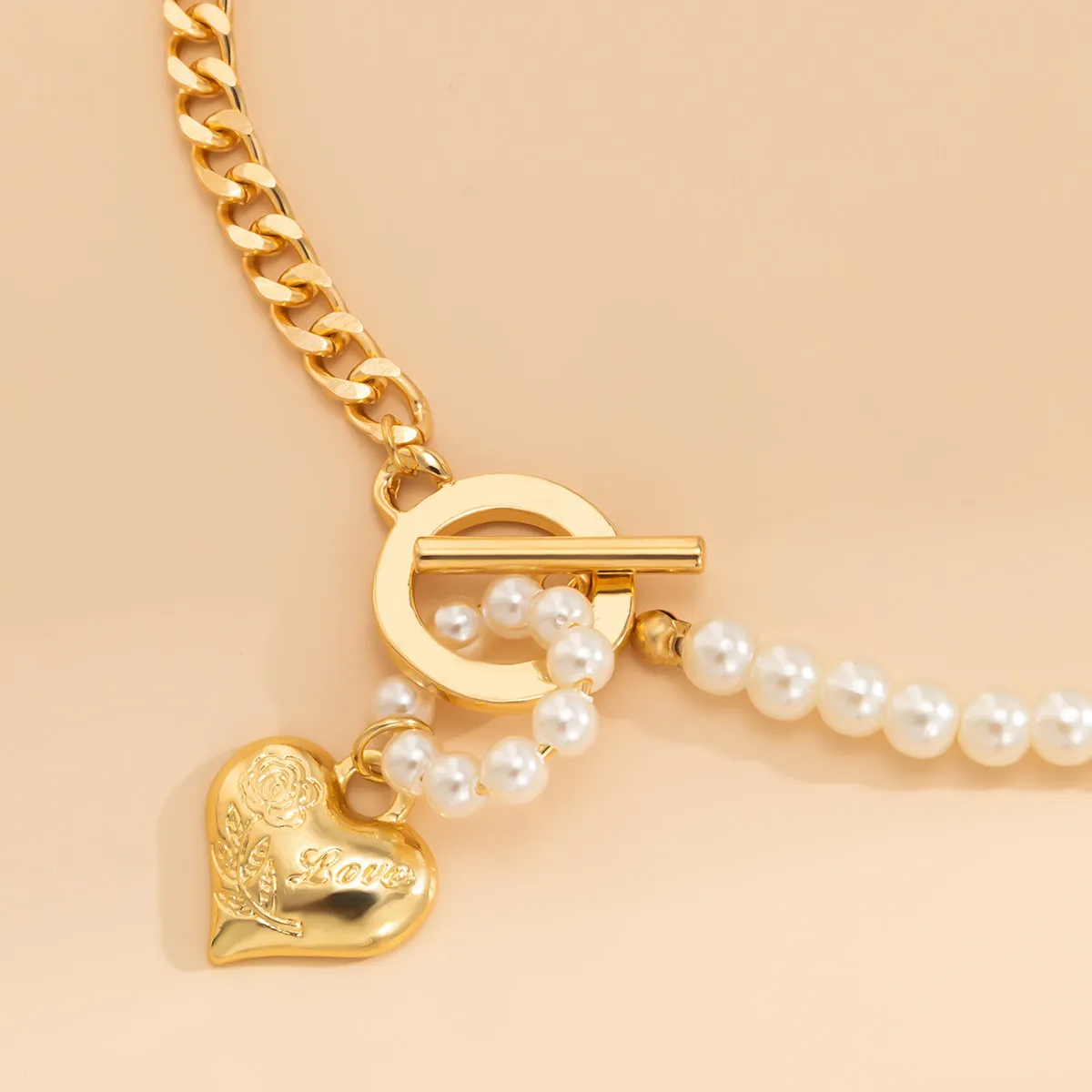 Pearl & 18K Gold-Plated Heart Pendant Necklace