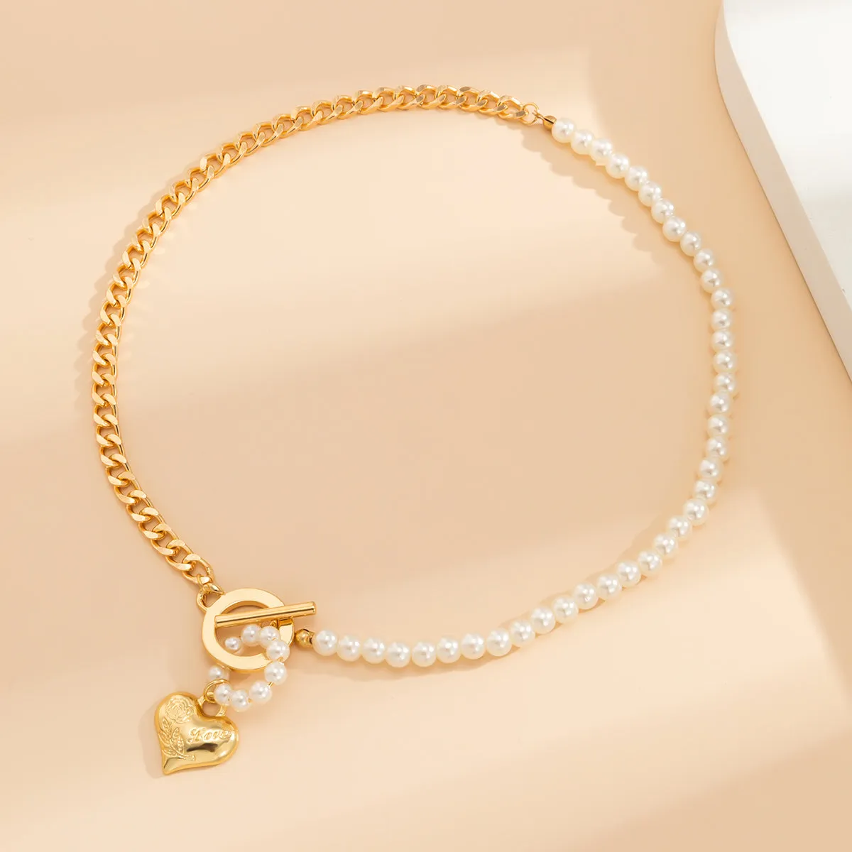 Pearl & 18K Gold-Plated Heart Pendant Necklace