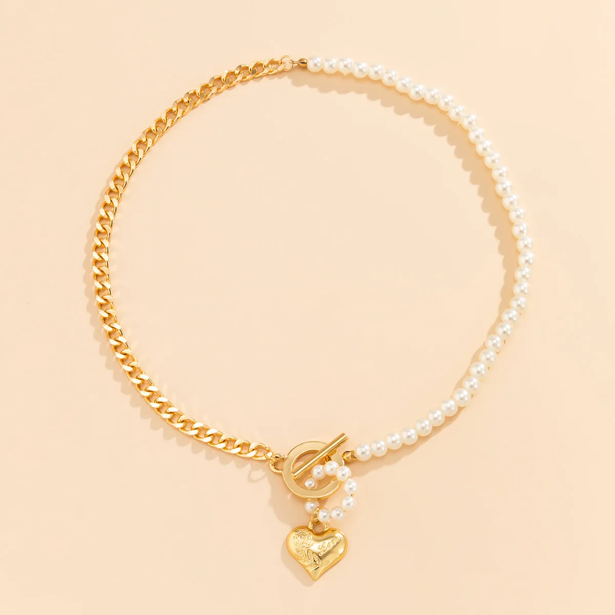 Pearl & 18K Gold-Plated Heart Pendant Necklace