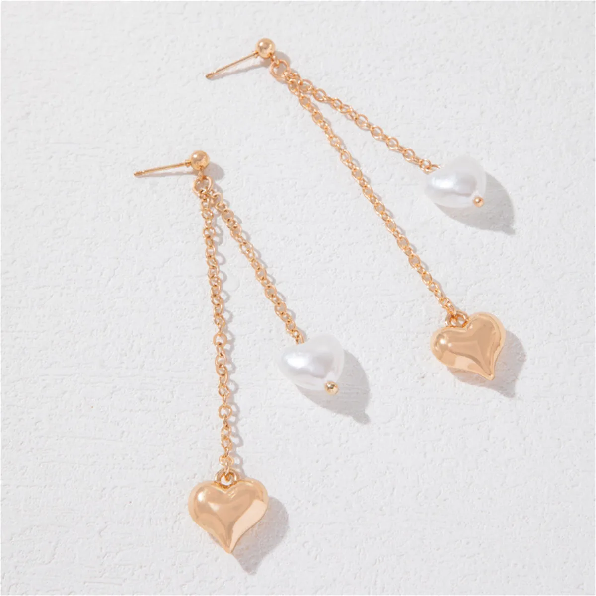 Pearl & 18K Gold-Plated Heart Tassel Drop Earrings