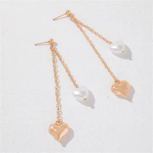Pearl & 18K Gold-Plated Heart Tassel Drop Earrings