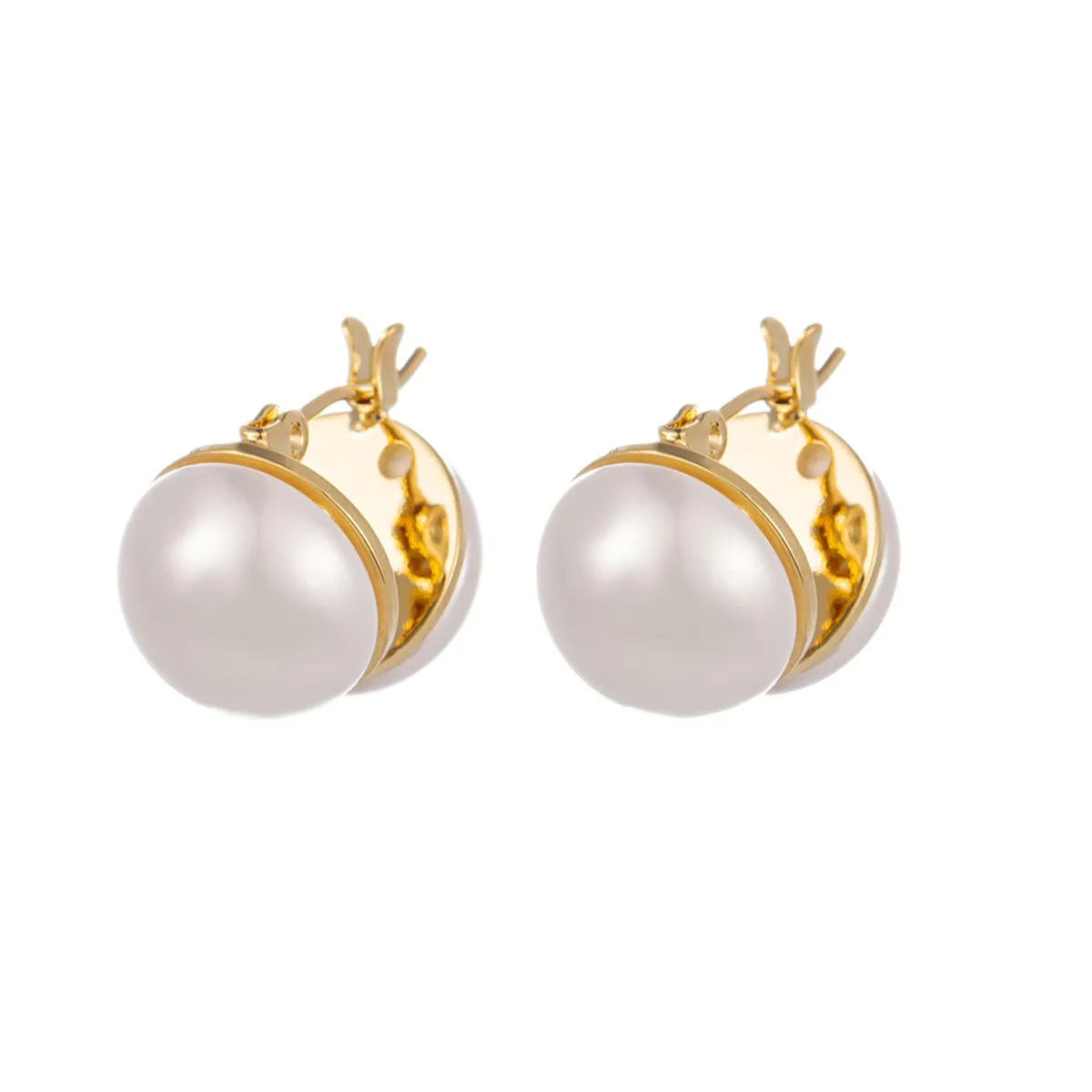 Pearl & 18K Gold-Plated Huggie Earrings