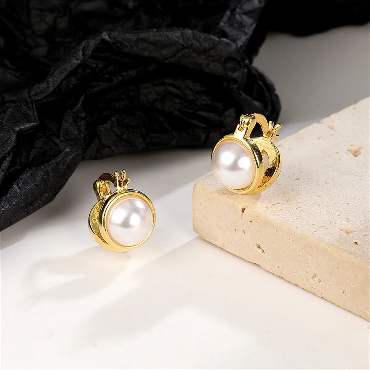 Pearl & 18K Gold-Plated Huggie Earrings