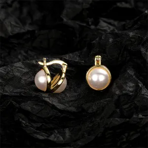 Pearl & 18K Gold-Plated Huggie Earrings