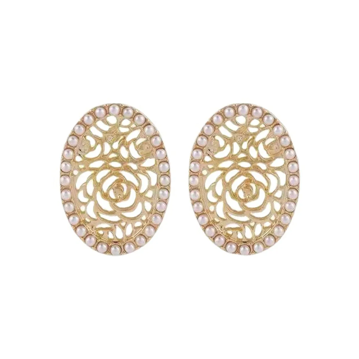 Pearl & 18K Gold-Plated Intricate Circle Stud Earrings