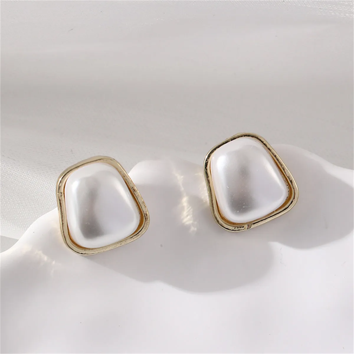 Pearl & 18K Gold-Plated Ladder Stud Earrings