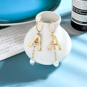 Pearl & 18K Gold-Plated Letter 'A' Drop Earrings