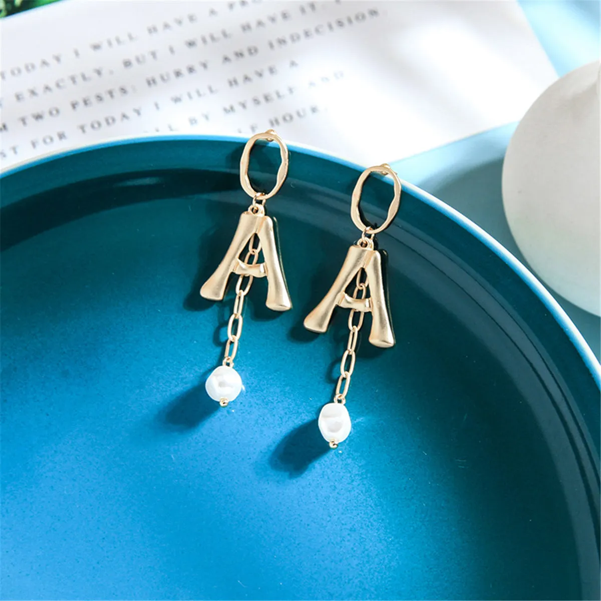 Pearl & 18K Gold-Plated Letter 'A' Drop Earrings