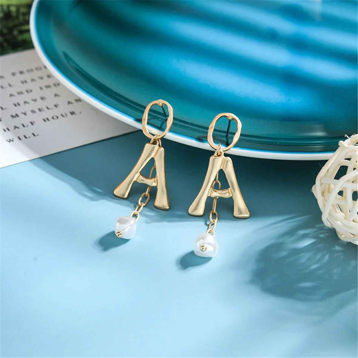 Pearl & 18K Gold-Plated Letter 'A' Drop Earrings