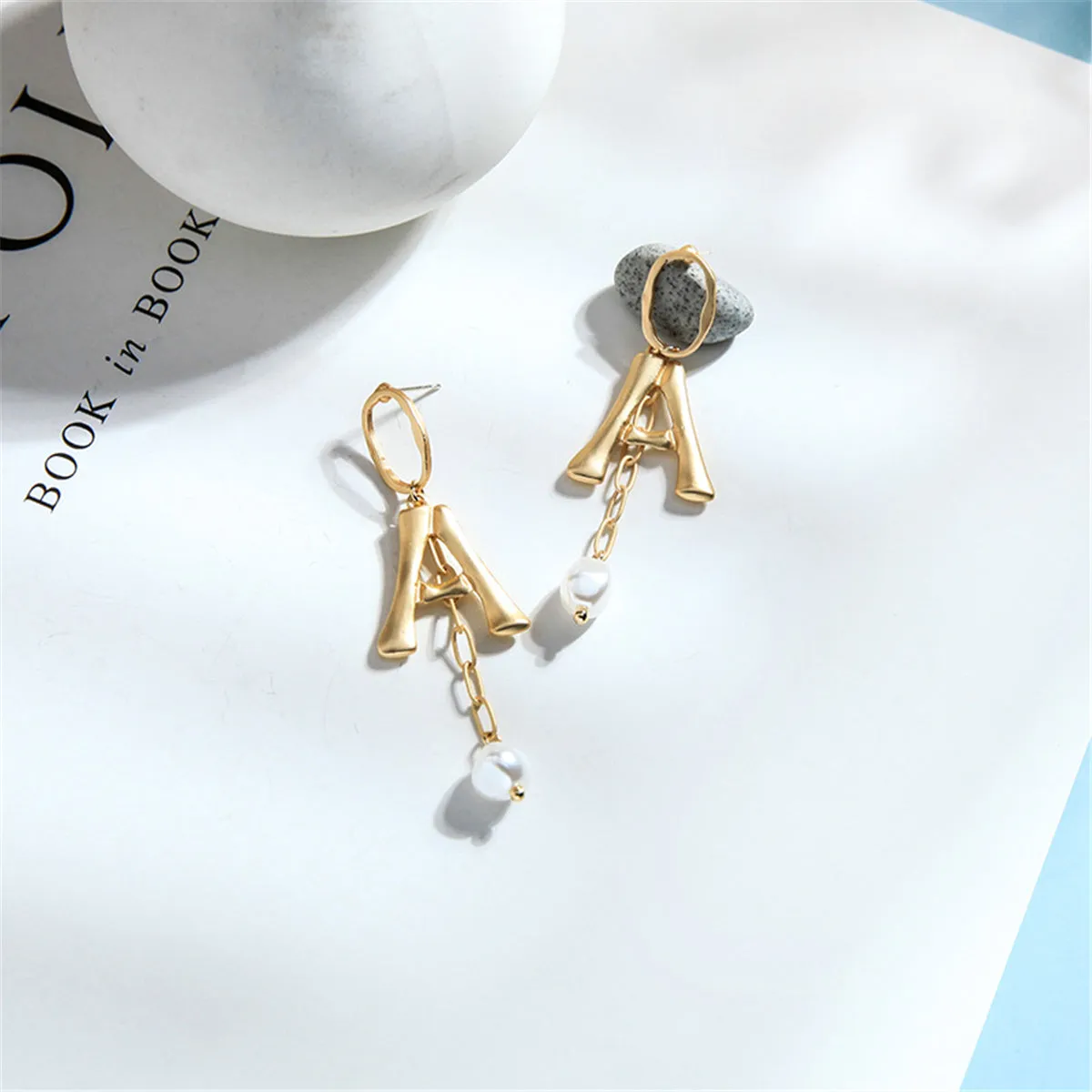 Pearl & 18K Gold-Plated Letter 'A' Drop Earrings