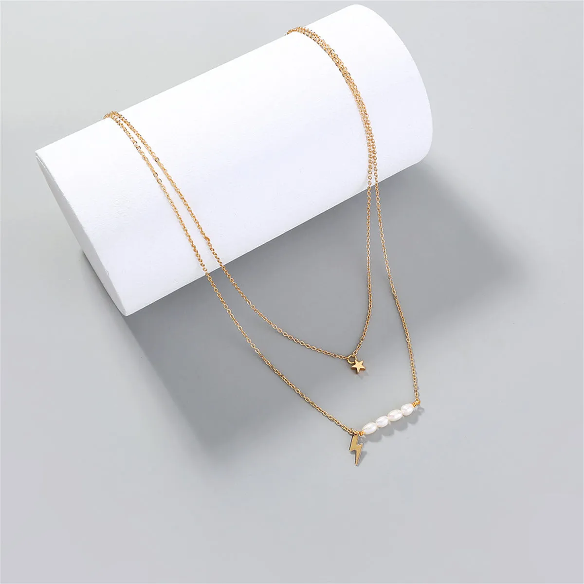 Pearl & 18K Gold-Plated Lightning Star Layered Necklace