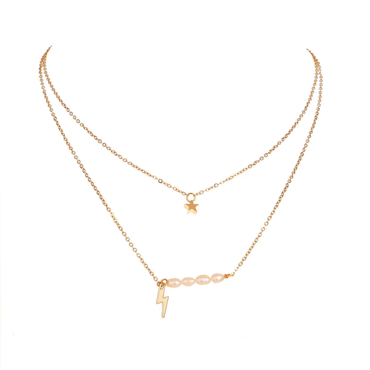 Pearl & 18K Gold-Plated Lightning Star Layered Necklace