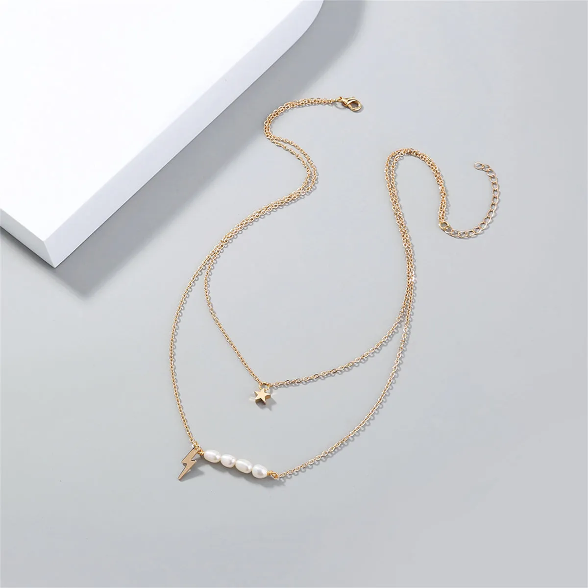 Pearl & 18K Gold-Plated Lightning Star Layered Necklace