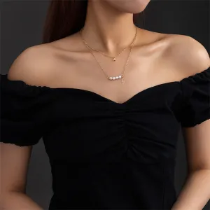 Pearl & 18K Gold-Plated Lightning Star Layered Necklace