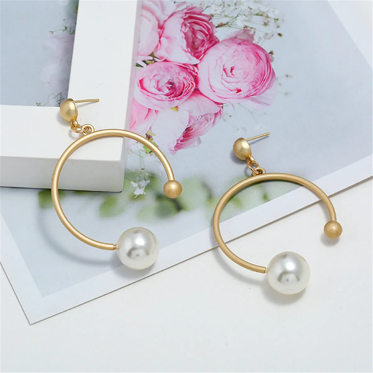 Pearl & 18K Gold-Plated Open Round Drop Earrings