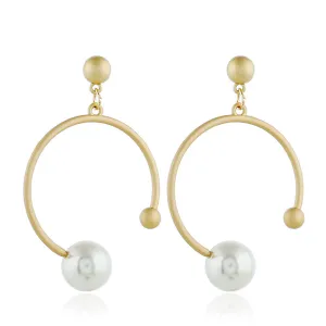 Pearl & 18K Gold-Plated Open Round Drop Earrings