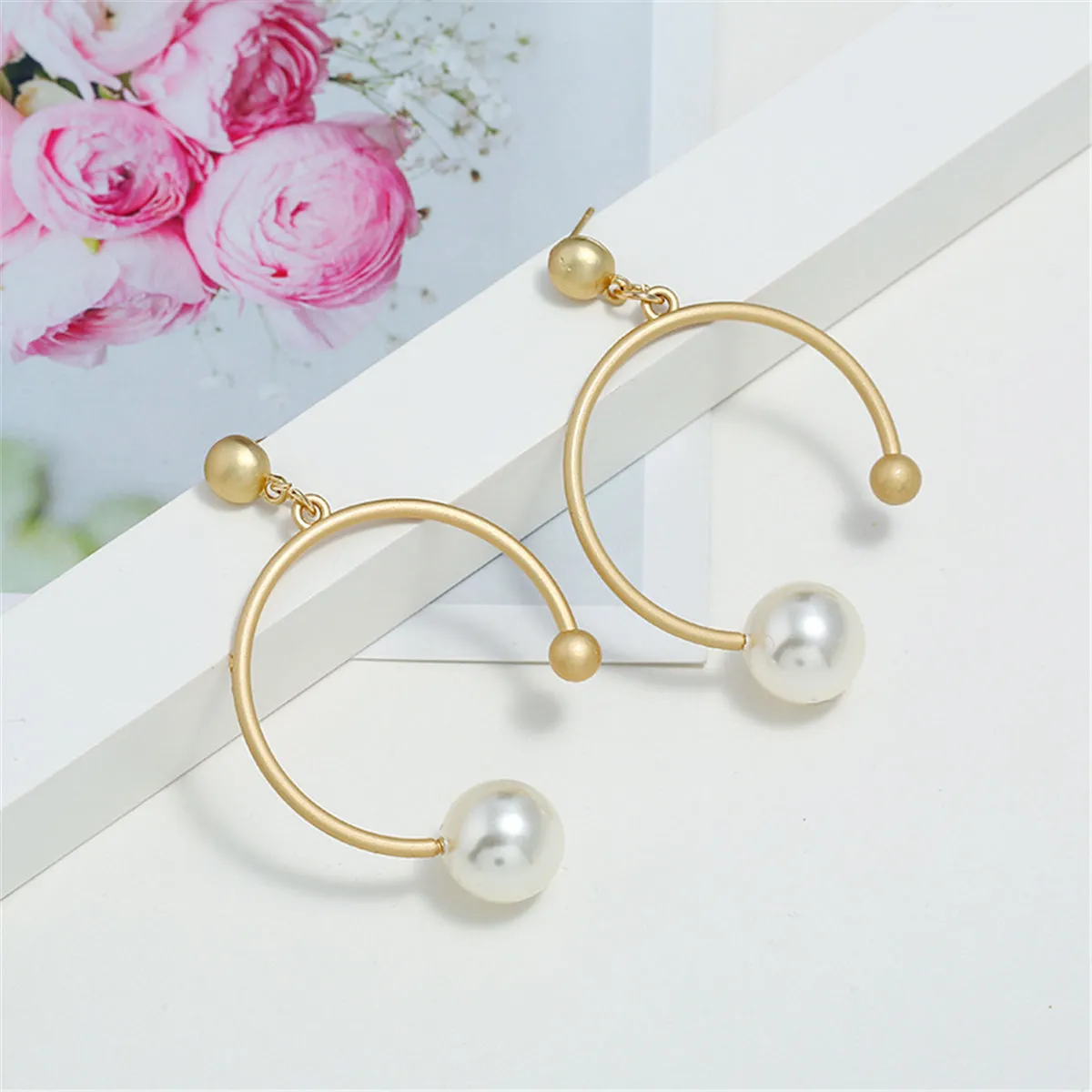 Pearl & 18K Gold-Plated Open Round Drop Earrings