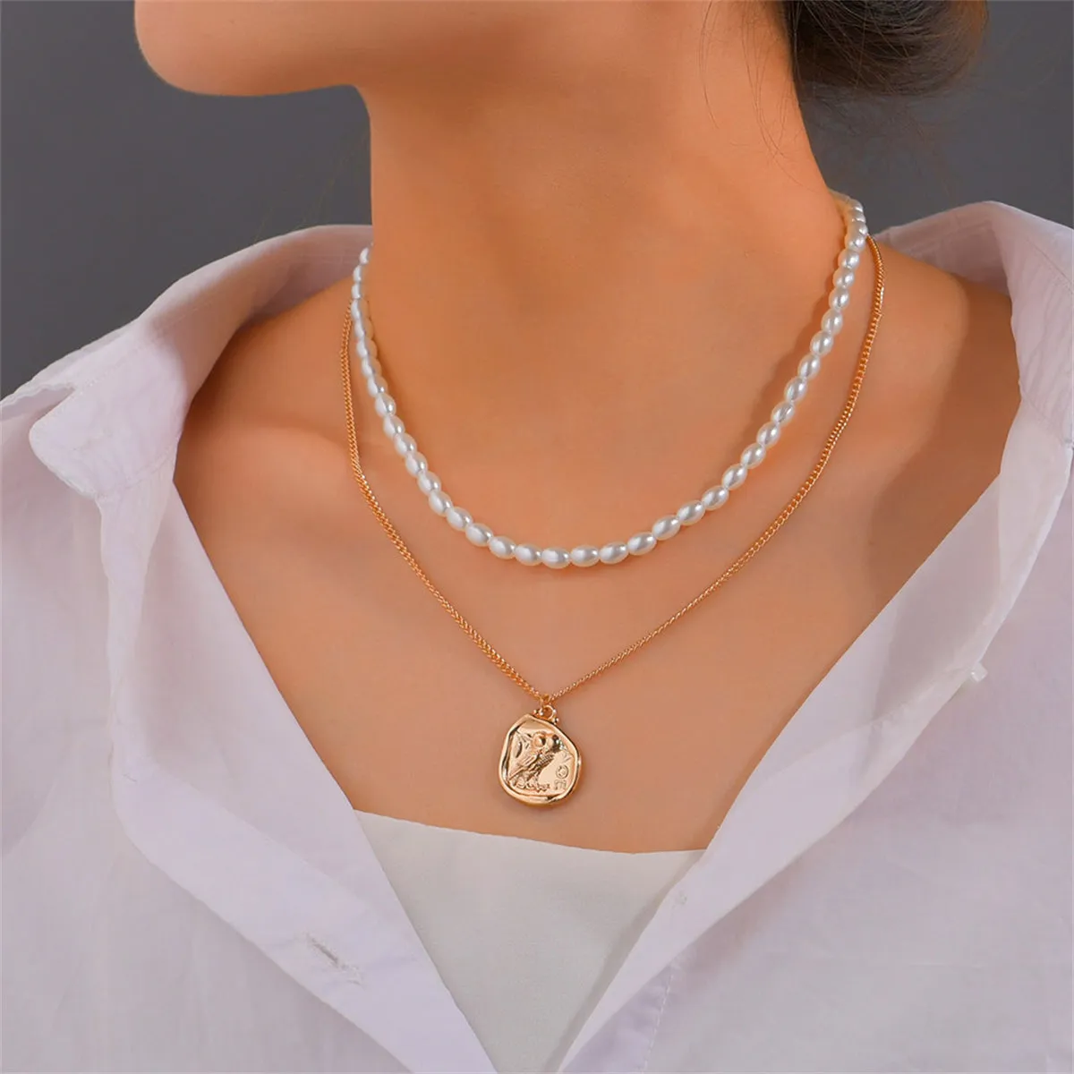 Pearl & 18K Gold-Plated Owl Layered Pendant Necklace