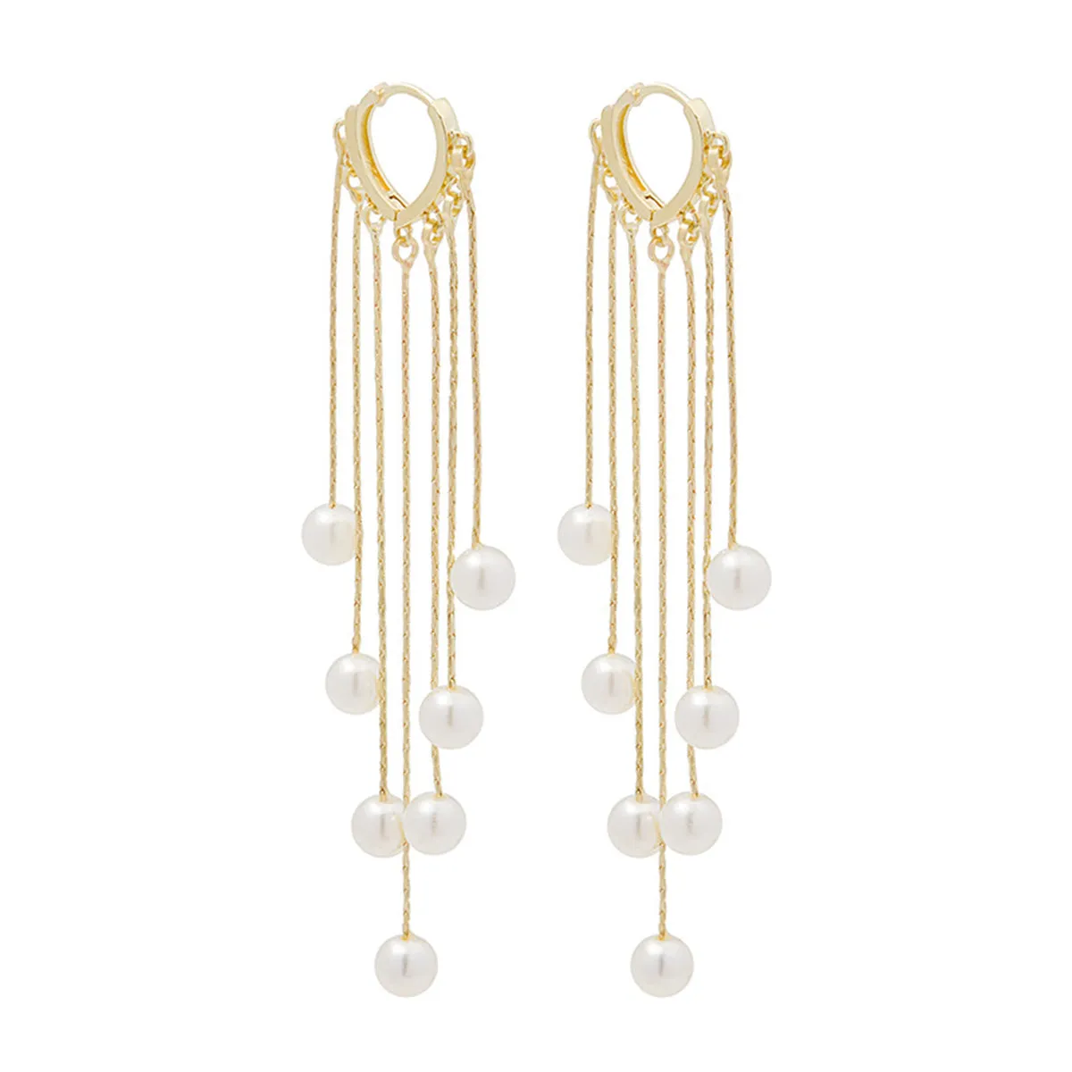 Pearl & 18K Gold-Plated Tassel Huggie Earrings