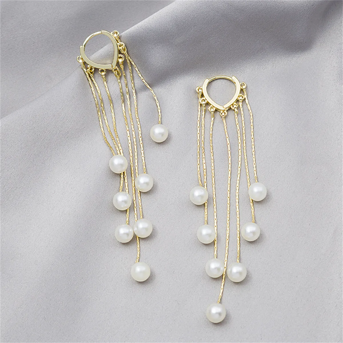 Pearl & 18K Gold-Plated Tassel Huggie Earrings