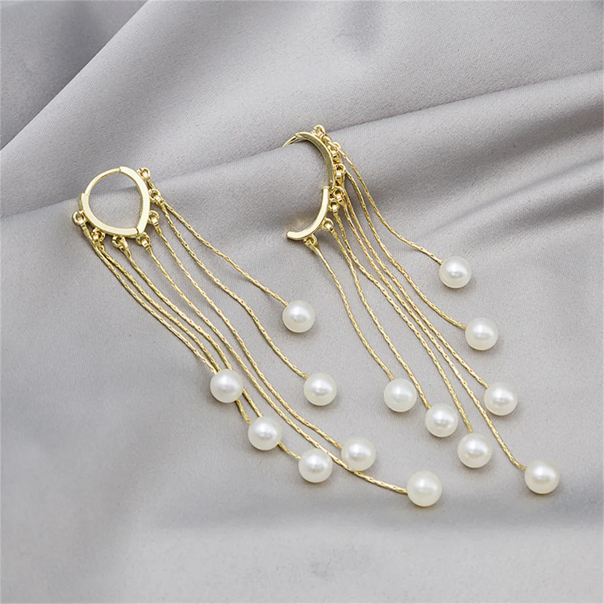 Pearl & 18K Gold-Plated Tassel Huggie Earrings