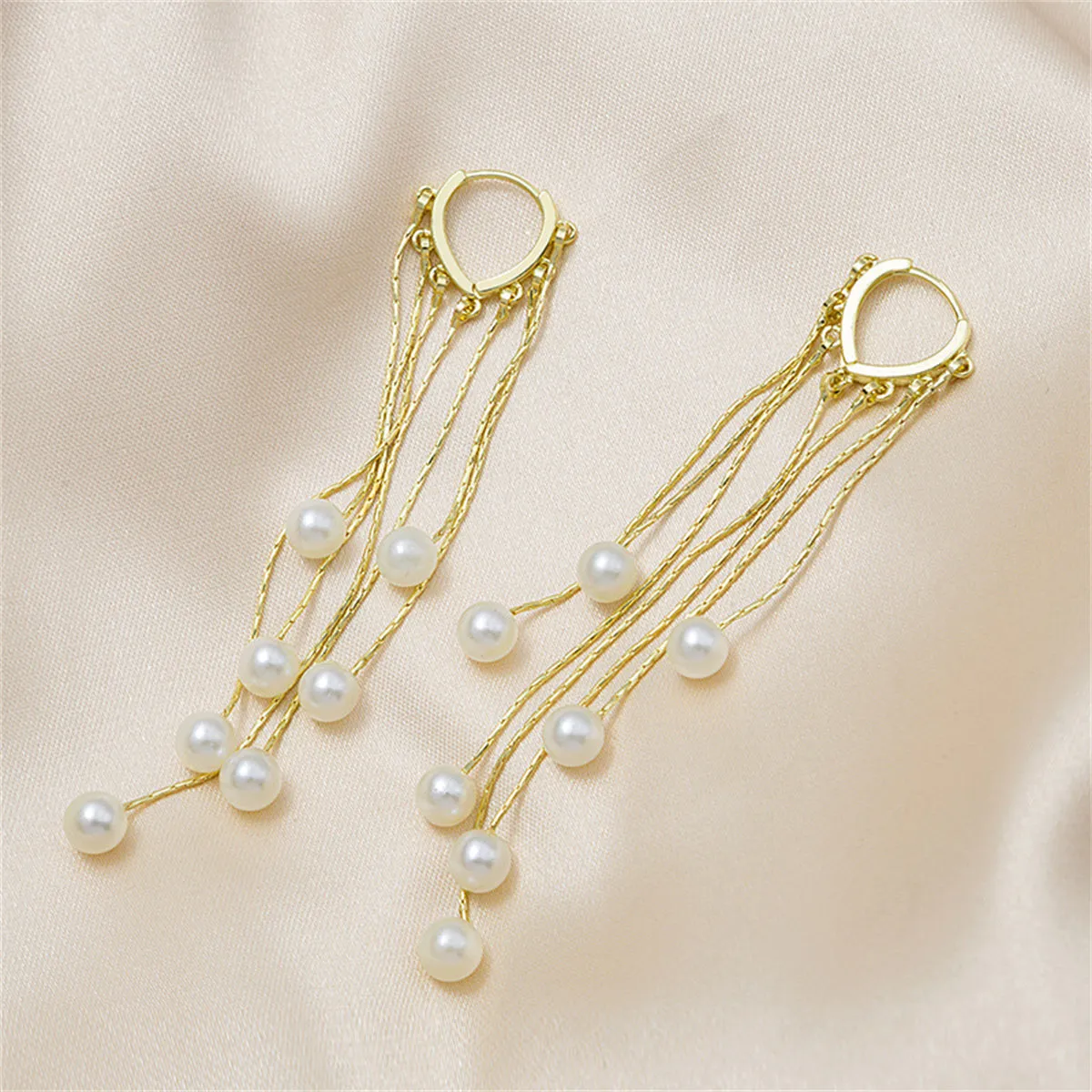 Pearl & 18K Gold-Plated Tassel Huggie Earrings