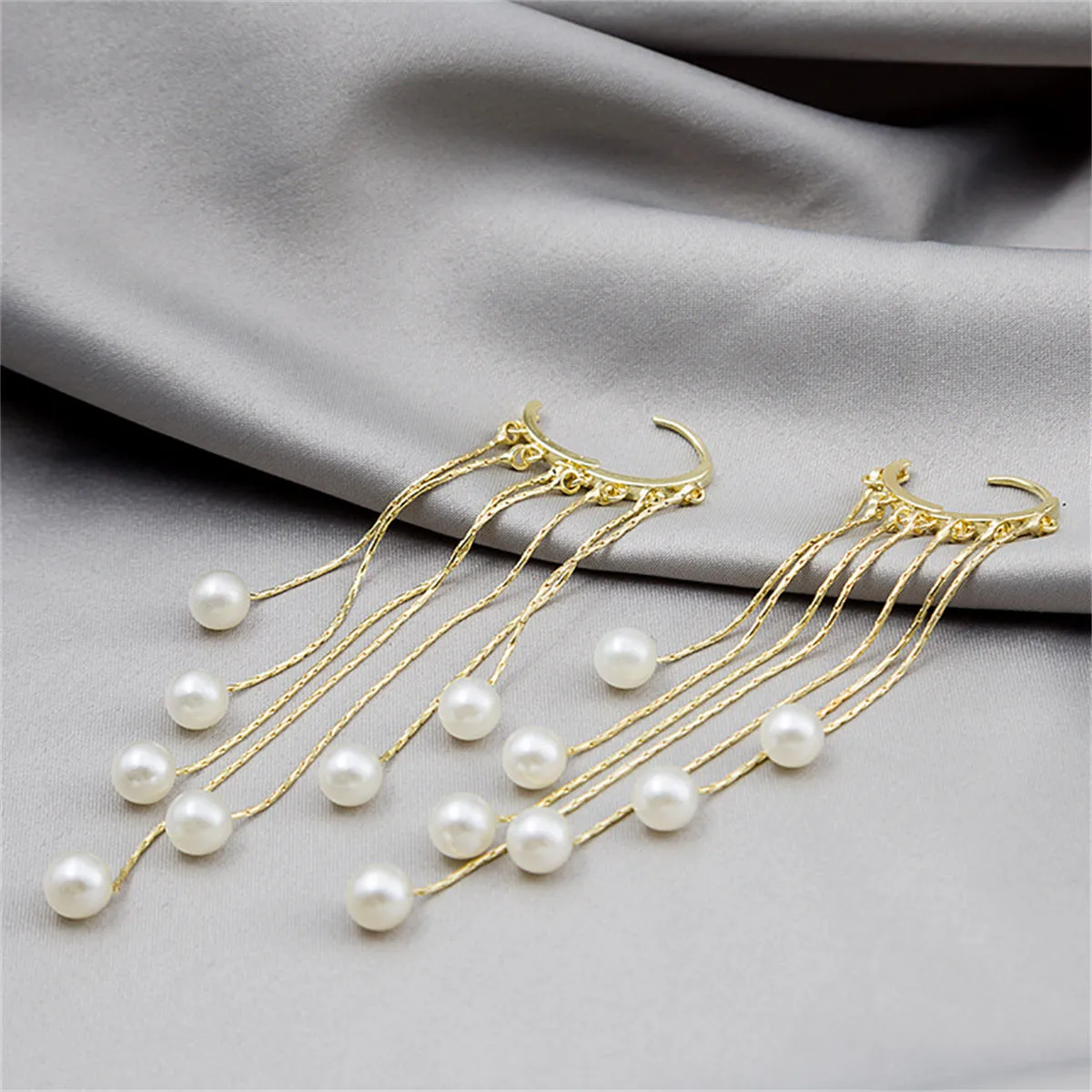 Pearl & 18K Gold-Plated Tassel Huggie Earrings