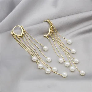 Pearl & 18K Gold-Plated Tassel Huggie Earrings