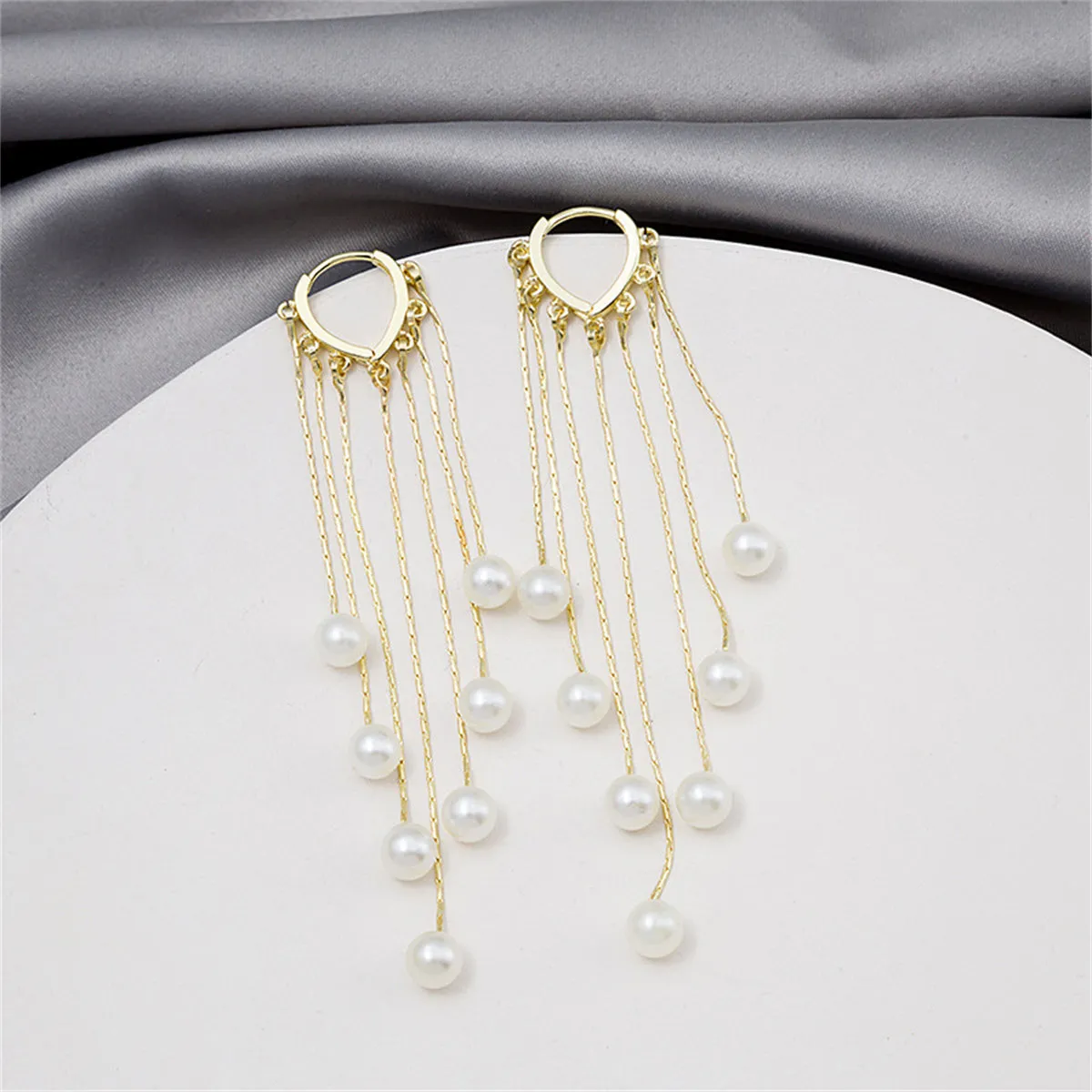 Pearl & 18K Gold-Plated Tassel Huggie Earrings