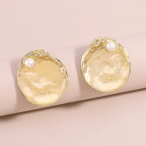 Pearl & 18K Gold-Plated Textured Round Stud Earrings