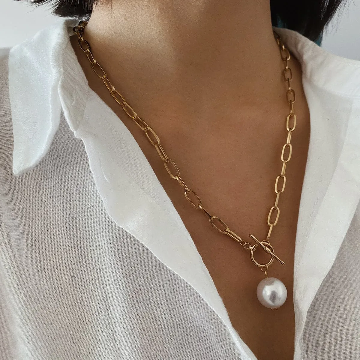 Pearl & 18K Gold-Plated Toggle Pendant Necklace