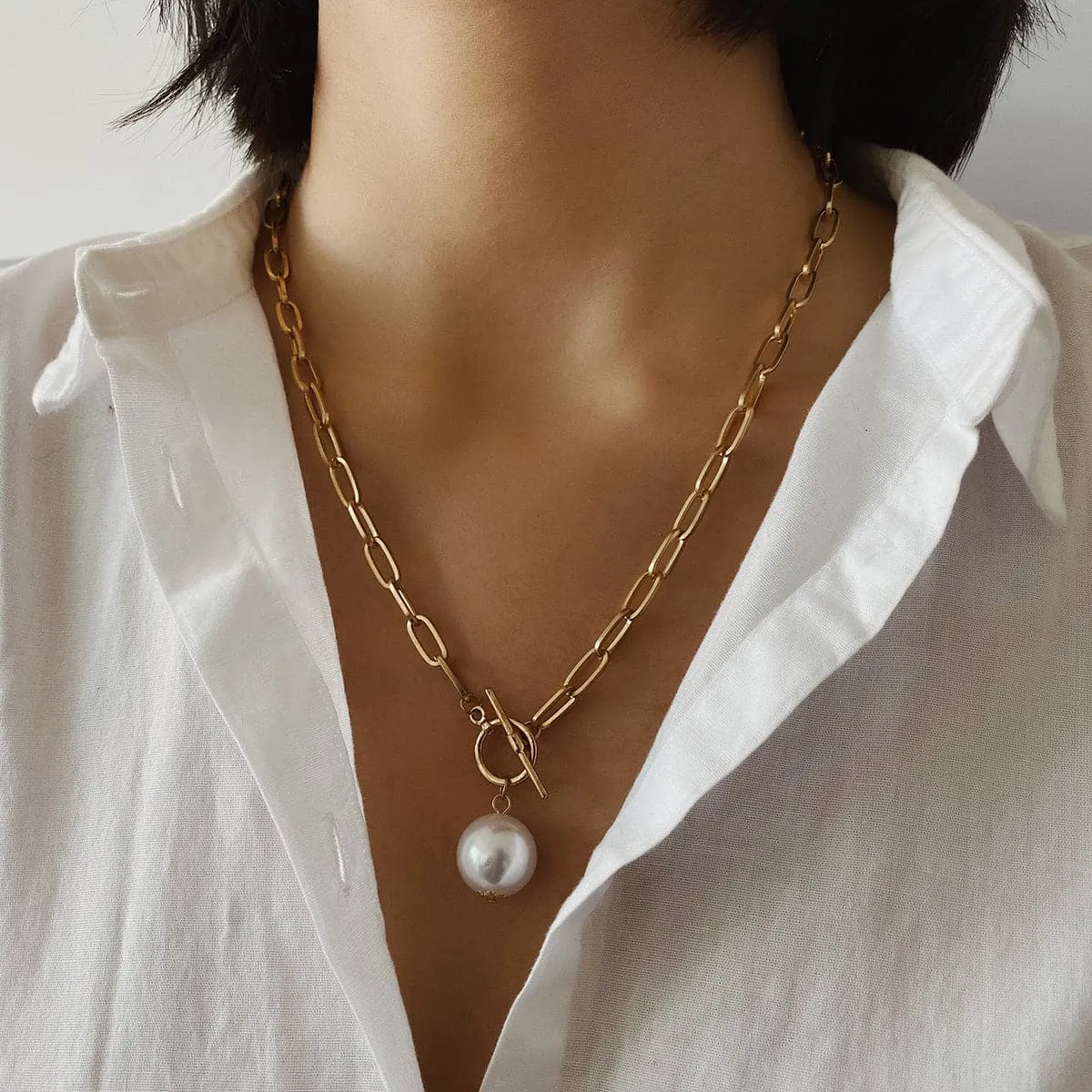 Pearl & 18K Gold-Plated Toggle Pendant Necklace