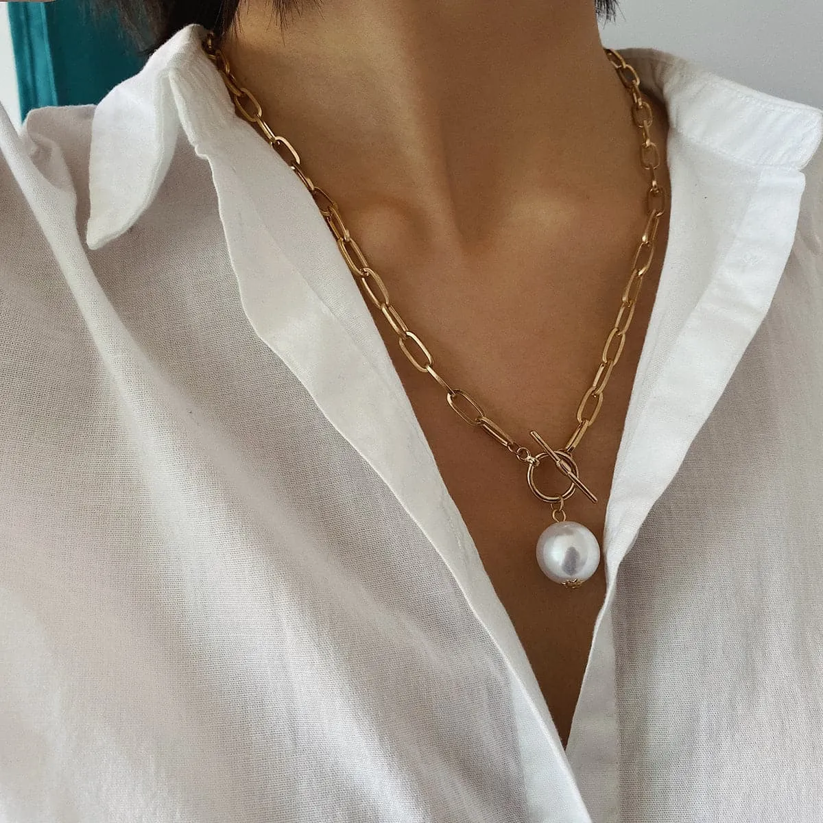 Pearl & 18K Gold-Plated Toggle Pendant Necklace