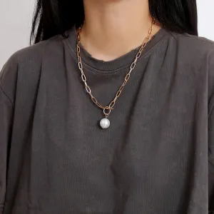 Pearl & 18K Gold-Plated Toggle Pendant Necklace