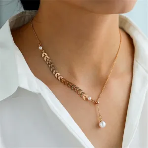 Pearl & 18K Gold-Plated Wheat Lariat Necklace